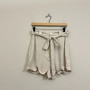 SHOW ME YOUR MUMU Hadley Linen-Blend Shorts Beige High Rise Belted NWT